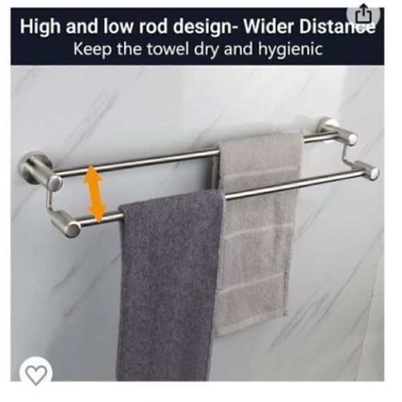 *NEW*Set Of 2 TocTen Stainless Steel Thicken Wall Mounted Double Bath Towel Bar - Picture 3 of 16